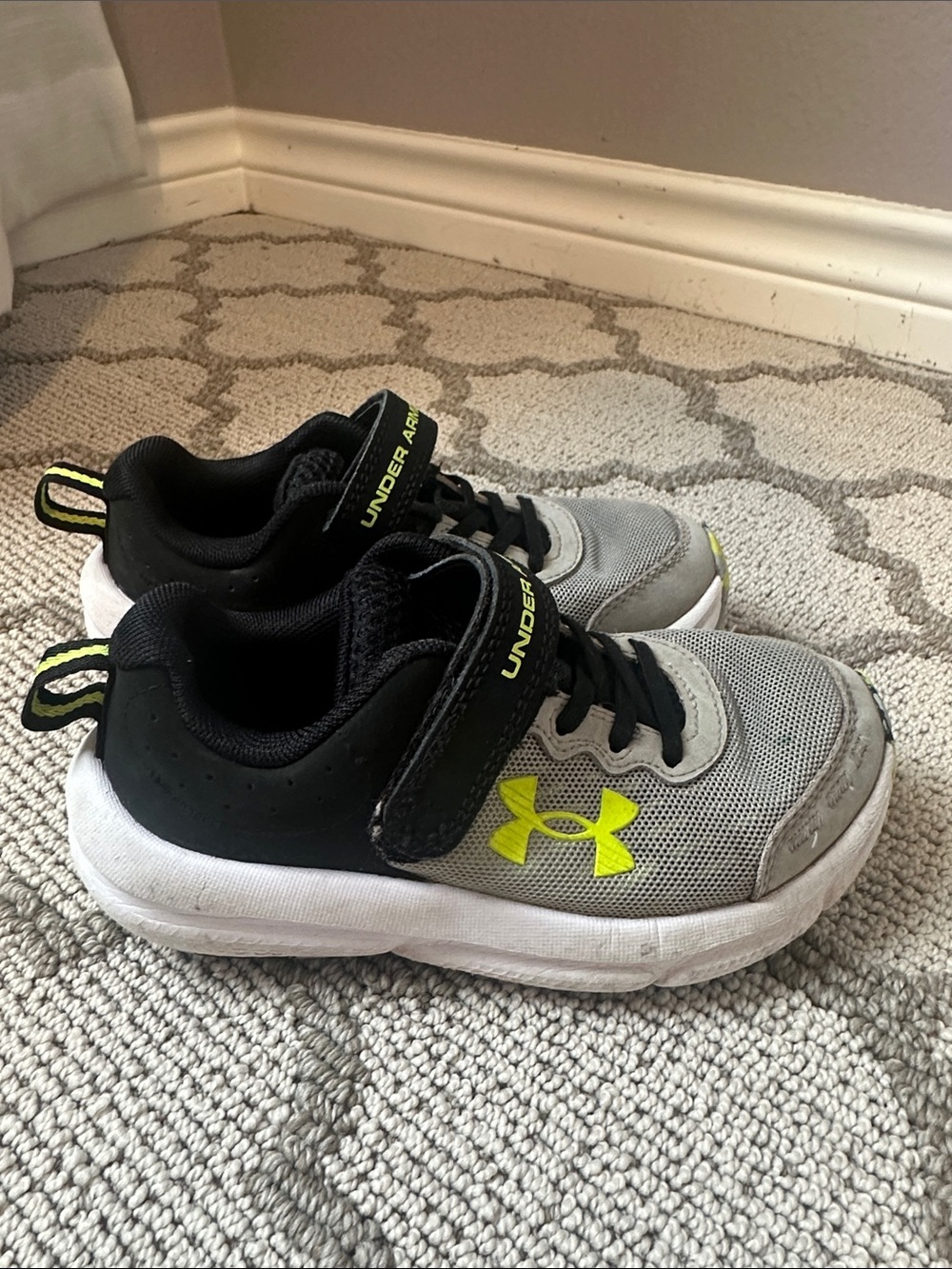 Under Armour Kids Gray and Neon Yellow Slip-On Athletic Sneakers